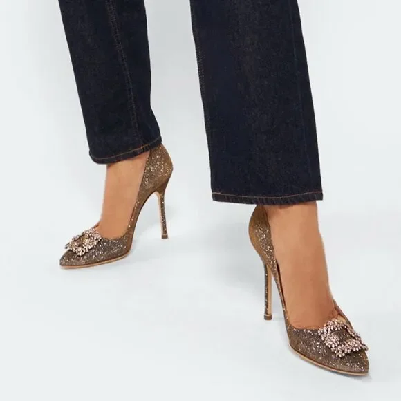 Manolo Blahnik Hangisi 105 Embellished Shimmer Pumps size 39.5 - Picture 2 of 14